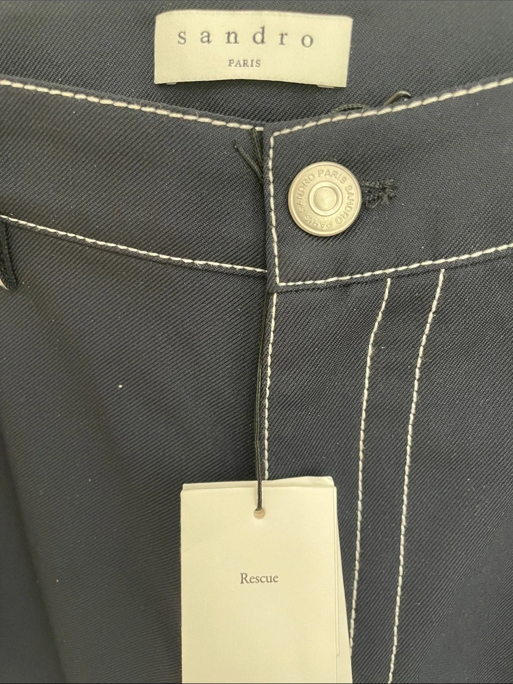 Sandro Navy Trousers with White Contrast Stitching